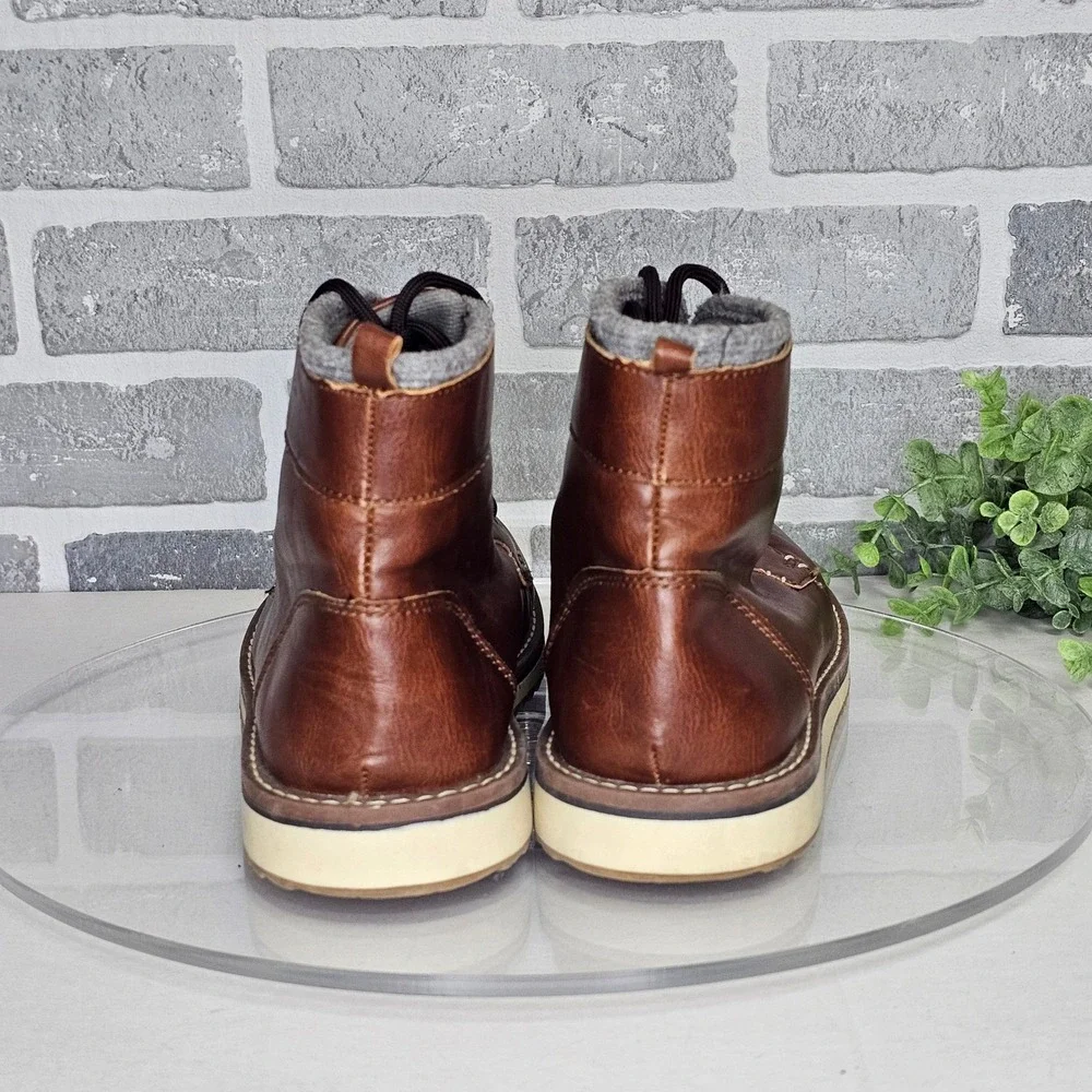 Old Navy Faux‎ Leather Ankle Boots Men's 6 Brown Lace Up Fleece Lined Winter